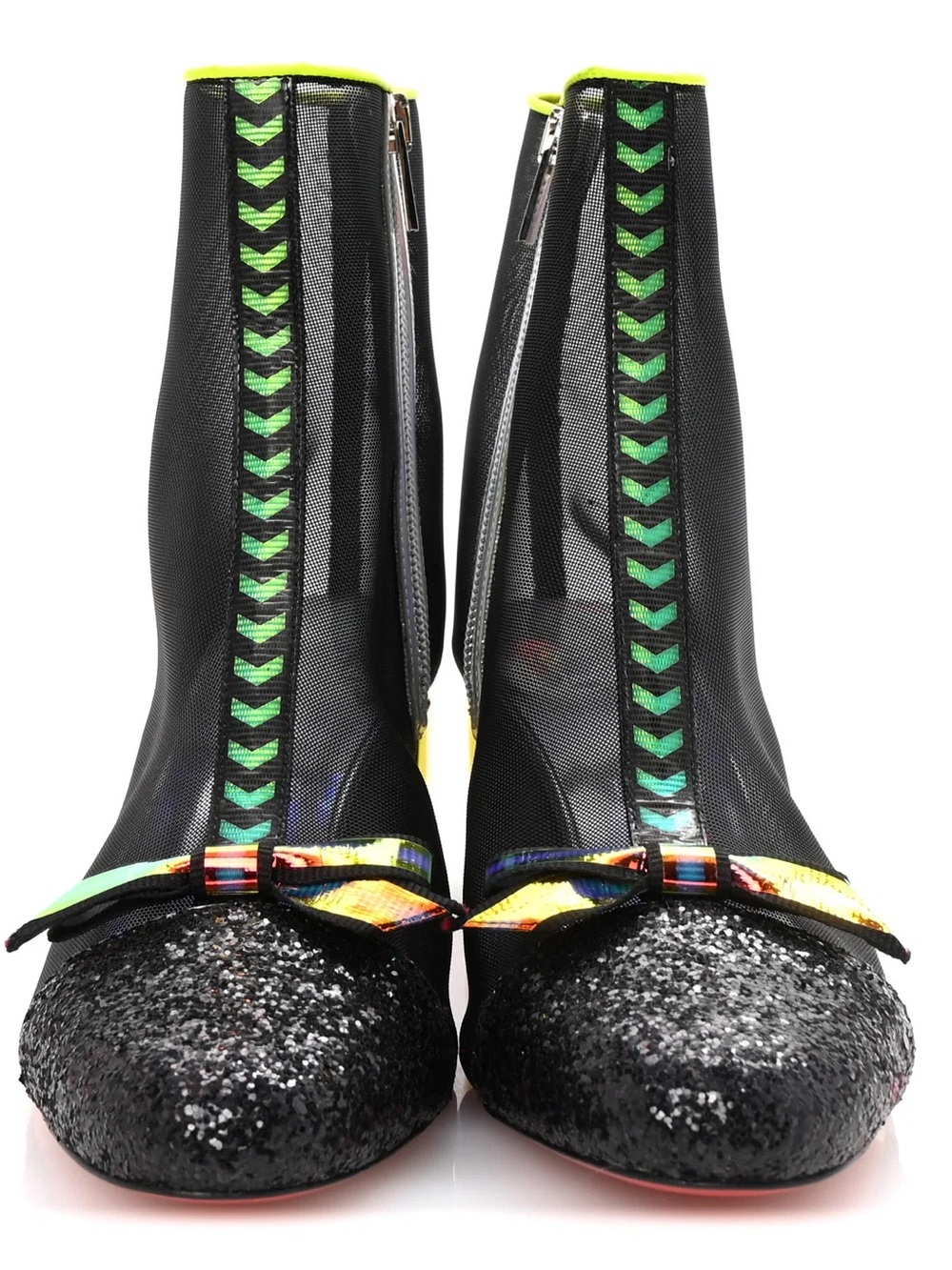 Christian Louboutin Black Mesh Ankle Boot with Neon Yellow Heel checkpoint 55 - Picture 3 of 8